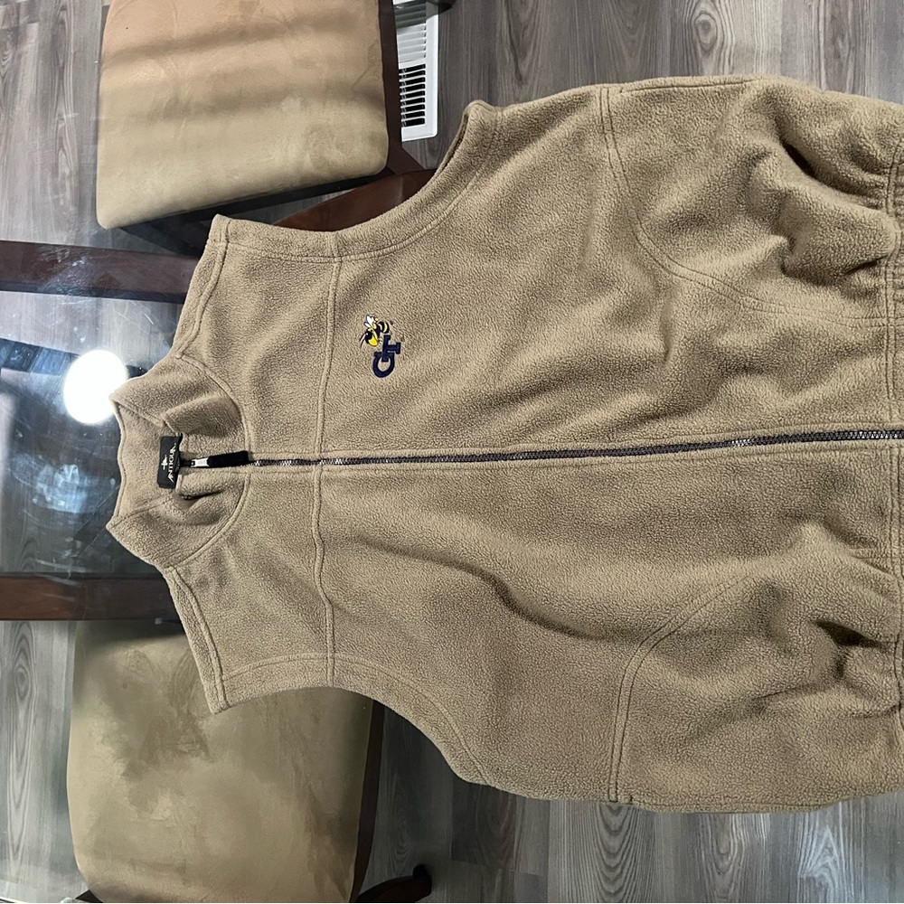 Georgia Tech Yellowjackets Tan Fleece Vest with Embroidered Logo
